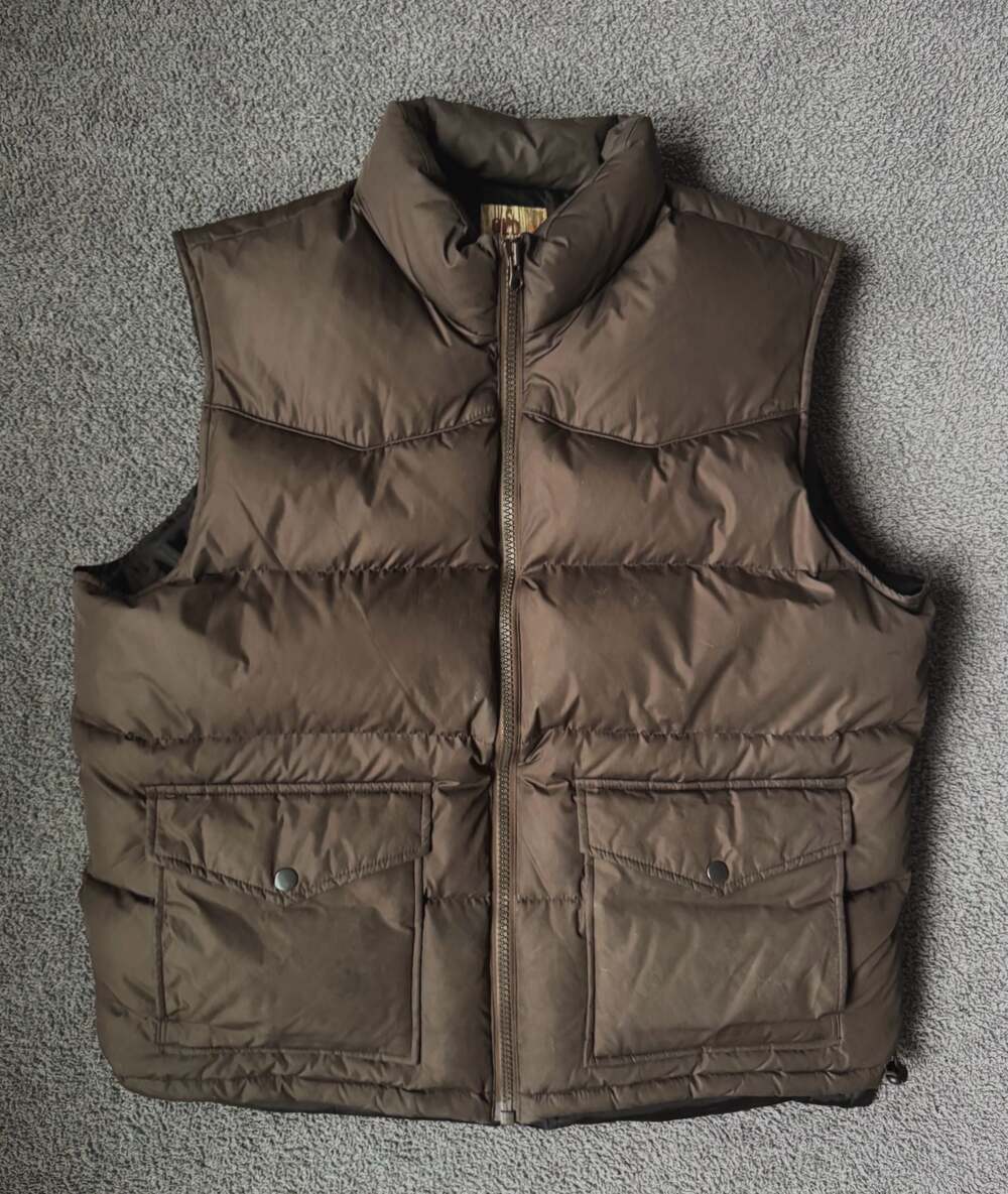 Vintage Old Navy Brown Down Filled Puffer Vest with Snap Flap Pockets
